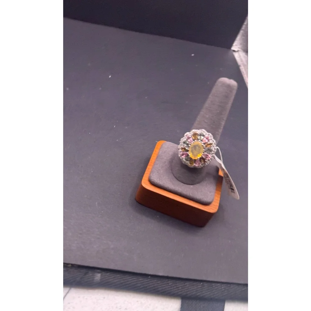 JTV Sterling Silver 925 Ethiopian Opal Multi Tourmaline White Zircon Ring Sz 10